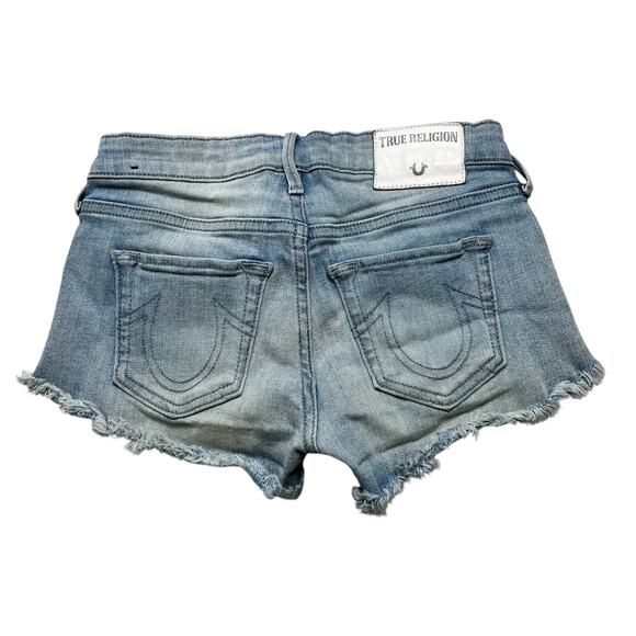 True Religion Women's Joey Denim Cutoff Denim Shorts in Blue Moon size 23 - Y2K - Picture 3 of 13
